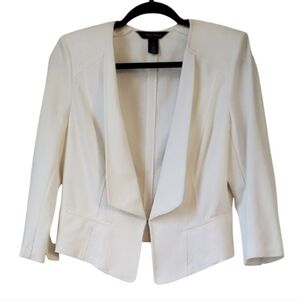 White House Black Market Cream Ponte Cropped Open Lapel Blazer Size 10